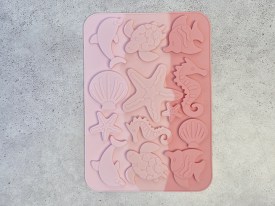Molde silicona tricolor rosa 12 figuras marinas planas